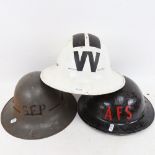3 Second World War Period steel helmets