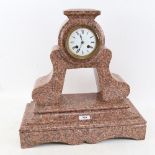 A large 19th century speckled marble 8-day architectural mantel clock, white enamel dial with