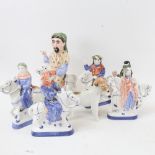 A group of 5 Rye Pottery Canterbury Pilgrim figures on horseback, tallest 31cm, and a USSR