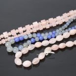 2 polished rose quartz bead necklaces, and a similar chalcedony agate necklace (3)