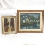 John Denahy, oil on board, village on the Loire, 36cm x 45cm, framed, together with a similar oil,