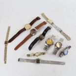 Vintage Rolex gold plated steel watch strap with a collection of ladies and gent's wristwatches