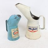 2 Vintage painted tin oil cans, including Esso and Mobil, largest height 27cm