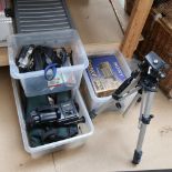 Various cameras and equipment, including Slik tripod, Gorillapod, Sony camcorder etc