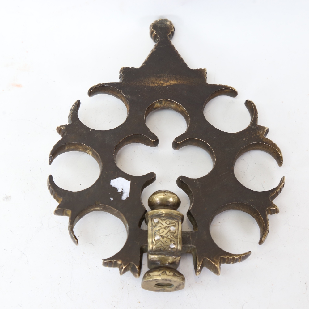 A large Middle Eastern Islamic silver inlaid cast-brass door knocker/handle, with Star of David - Image 2 of 2