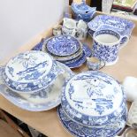 Copeland Spode Italian pattern bowl and plates, a Victorian blue and white china sauce tureen, a