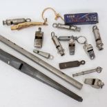 A group of Vintage whistles, a Joseph Wallis flute etc (boxful)