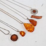 Danish silver amber and coral jewellery, including pendant necklaces, brooches etc, makers include