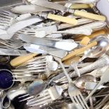 A large quantity of mixed plated cutlery (boxful)