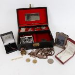 Various silver and jewellery, including small silver-fronted photo frame, photo locket etc