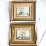 A pair of small oils on board, country lanes, signed with monograms DRB 1980, framed, overall