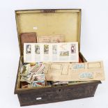 A tin box, containing cigarette cards, souvenirs and ephemera