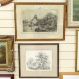 3 19th century charcoal/pencil drawings, framed (3)