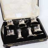 A George V silver 7-piece cruet set, by Joseph Gloster, hallmarks Birmingham 1935, cased