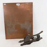 A large engraved copper printing plate, and an Italian bronze bar-top corkscrew (2)