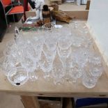 A set of 6 Stuart Crystal Sherry glasses, jug, sugar caster, and other crystal glassware