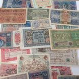 Various world banknotes, including German Empire, Austria Hungary etc