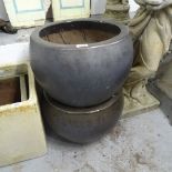 A similar pair of circular glazed garden pots, W43cm, H30cm
