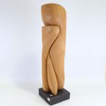 Ian Gordon, mid-century carved wood Totem sculpture, on wood plinth, overall height 34"