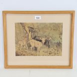 Allen William Seaby, colour woodblock print, goat and kids, image 9" x 12", framed Good condition