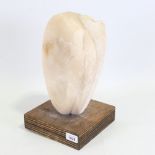 Ian Gordon, mid-century carved alabaster abstract sculpture, wood plinth, overall height 13.5"