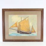 Beryl Irving, watercolour, fishing boat, signed, 15.5" x 21", framed Small puncture top left-hand