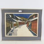 Junichiro Sekino (1914 - 1985), Japanese School, colour woodblock print, street scene, signed in