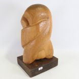 Ian Gordon, mid-century carved wood abstract sculpture, hardwood plinth, overall height 22"