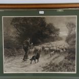 Herbert Dicksee, 2 engravings, shepherd and sheep, (19.5" x 25"), and cattle on a road (13" x 19.