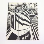 Edward Wadsworth (1889 - 1949), wood engraving printed from the original block, In Dry Dock, 1918,