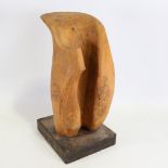 Ian Gordon, mid-century carved wood abstract sculpture, on hardwood plinth, overall height 18"