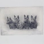 Ralph Robinson, etching, 4 Terriers, signed in pencil, image 4" x 6", framed Slight paper