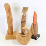 Ian Gordon, 4 mid-century wood abstract sculptures, largest height 19.5" (4)