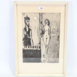 Leslie Curtis, etching, David and Bathsheba, signed in pencil, dated 1958, plate 15" x 11", framed