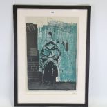 John Piper, colour print, church entrance, signed in pencil, no. 58/70, image 26.5" x 18.5",