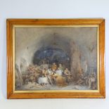 George Cattermole, watercolour, interior scene, signed, 26" x 34", maple frame Some light foxing and