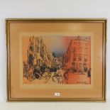 Feliks Topolski, lithograph, Dublin, signed in the plate, image 14.5" x 21", framed Slight paper