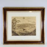 Sepia engraving, Flaxley, the seat of Mrs Bovey, image 16" x 20", framed Good condition