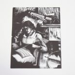 John Nash (1893 - 1977), limited edition woodcut on paper, interior the musician, 1925, 6" x 4.5",