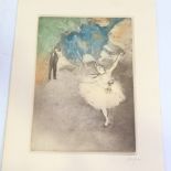 After Degas, coloured etching/aquatint, ballerina, plate 10.5" x 7", unframed Slight paper