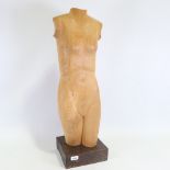 Ian Gordon, mid-century carved wood torso sculpture, on hardwood plinth, overall height 31"