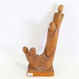 A mid-century carved wood abstract sculpture, circa 1950, signed with monogram MJB, overall height