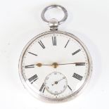 A 19th century silver-cased open-face keywind pocket watch, by J Noakes of Burwash, white enamel