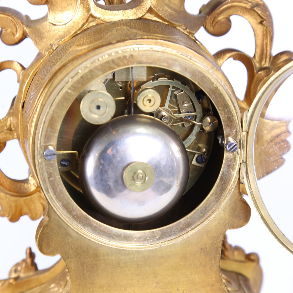 A 19th century French gilt-bronze ormolu 8-day mantel clock under glass dome, by Grohe of Paris, - Image 4 of 5