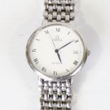 OMEGA - a stainless steel DeVille quartz wristwatch, white dial with Roman numeral hour markers