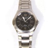 SEIKO - a titanium Solar quartz wristwatch, ref. V145-0BA0, black dial with steel baton hour markers