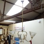 A Large Brass 2 shade gas lamp converted to electric