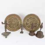 Various Indian bronze and brass, including bells, a pair of embossed dishes, God figure etc (6)