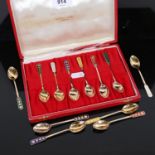 EGON LAURIDSEN - a set of 12 silver-gilt and coloured enamel teaspoons