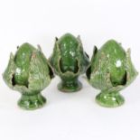 GIGLIO - a set of 3 Italian green glaze pottery pine cones, height 24cm (3)